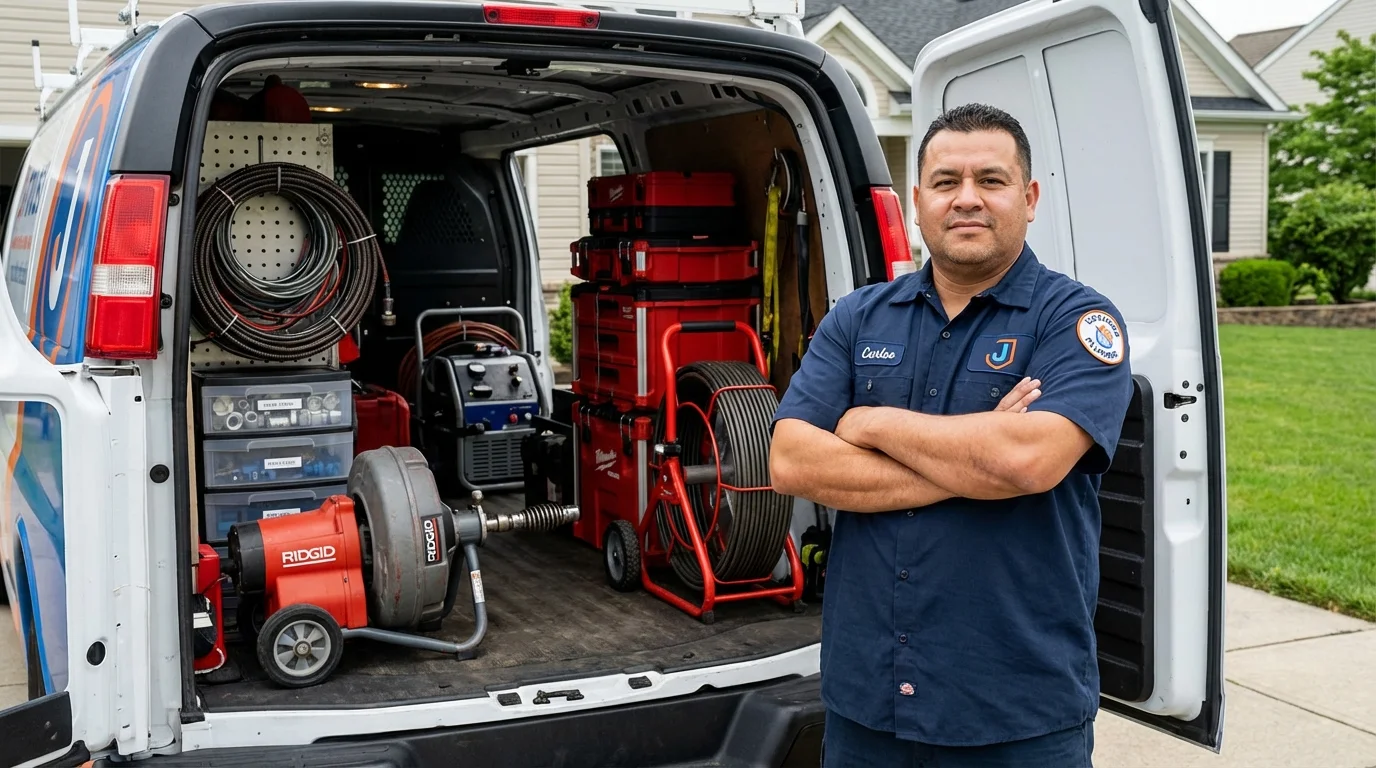 Professional drain cleaning equipment and Johns Plumbing LLC plumber in Ama