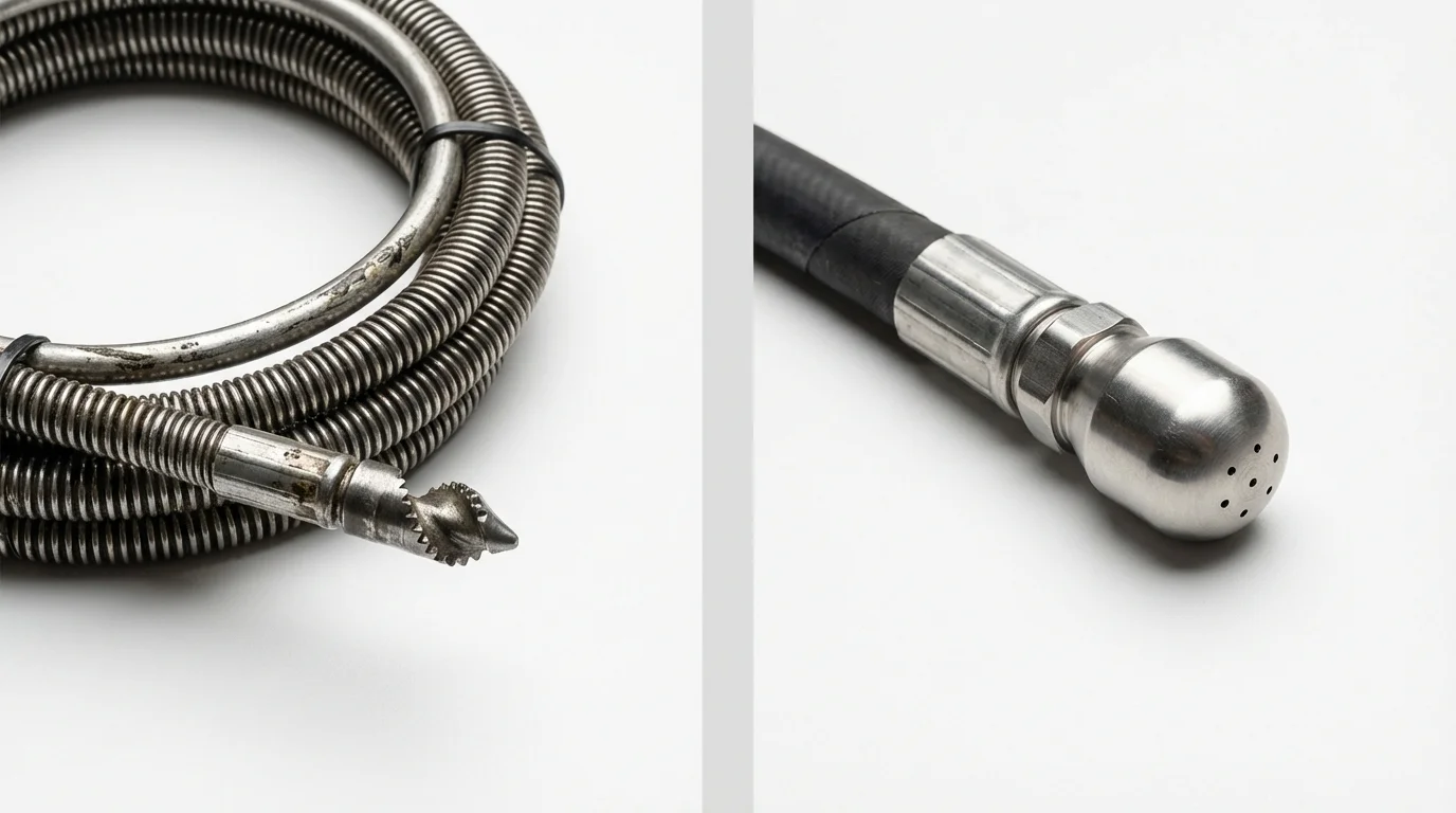 Drain snake cable and hydro jetting nozzle used for drain cleaning in Ama, LA