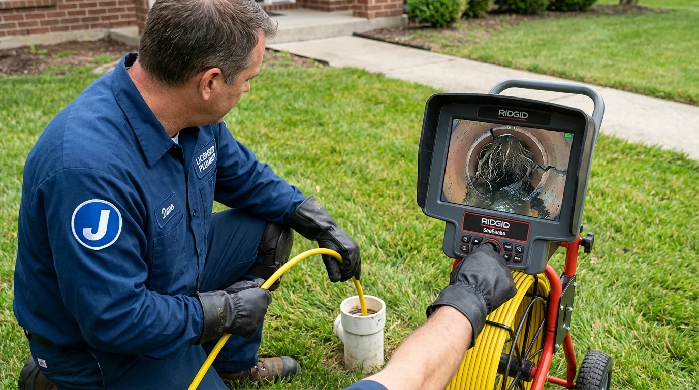 Sewer camera inspection being performed by Johns Plumbing LLC in Ama