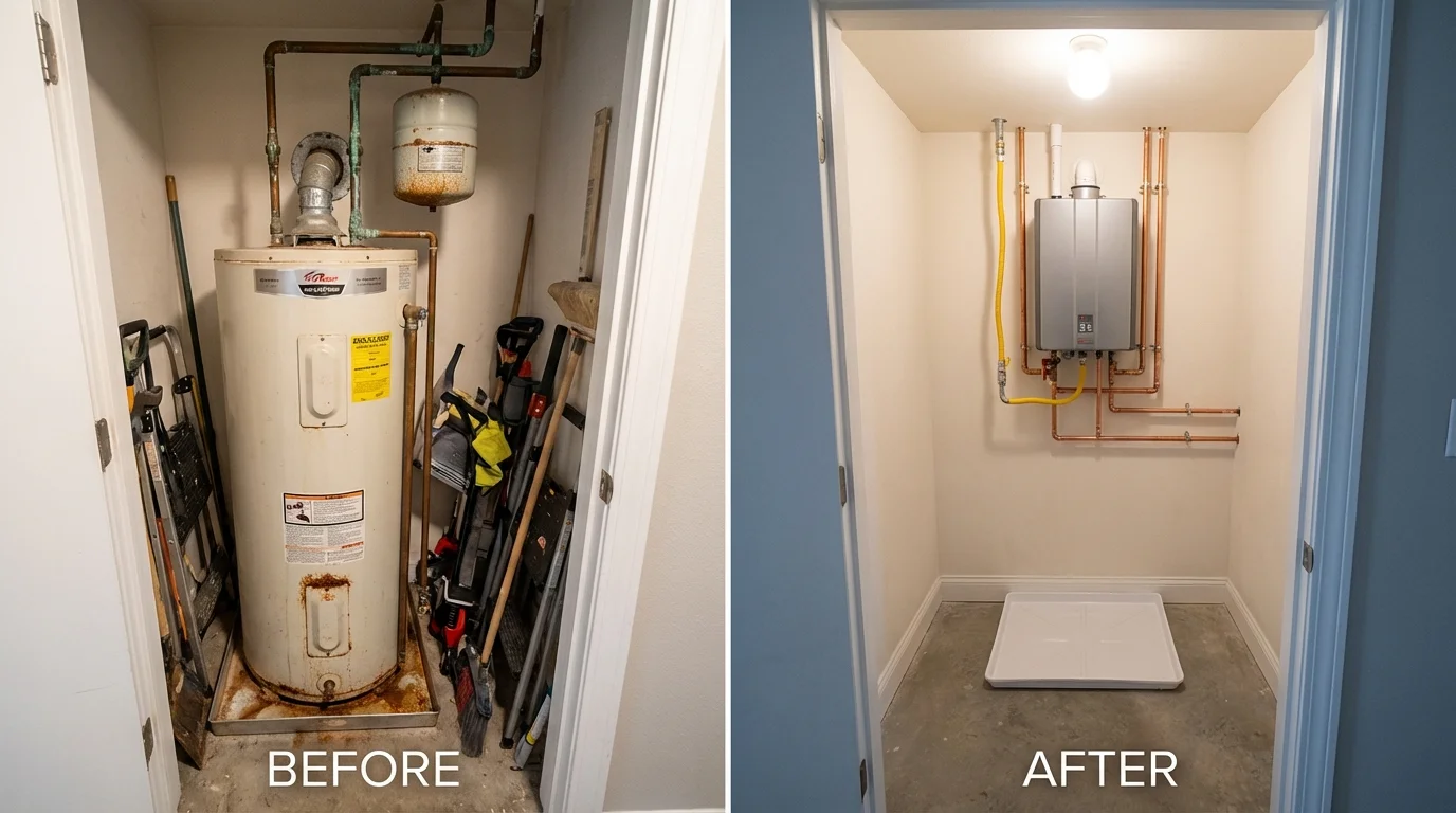 Tank water heater versus wall-mounted tankless unit comparison for Ama, LA homeowners