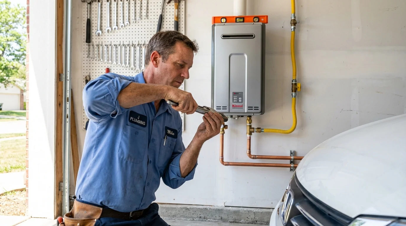 Tankless water heater installation by a Johns Plumbing LLC plumber in Ama