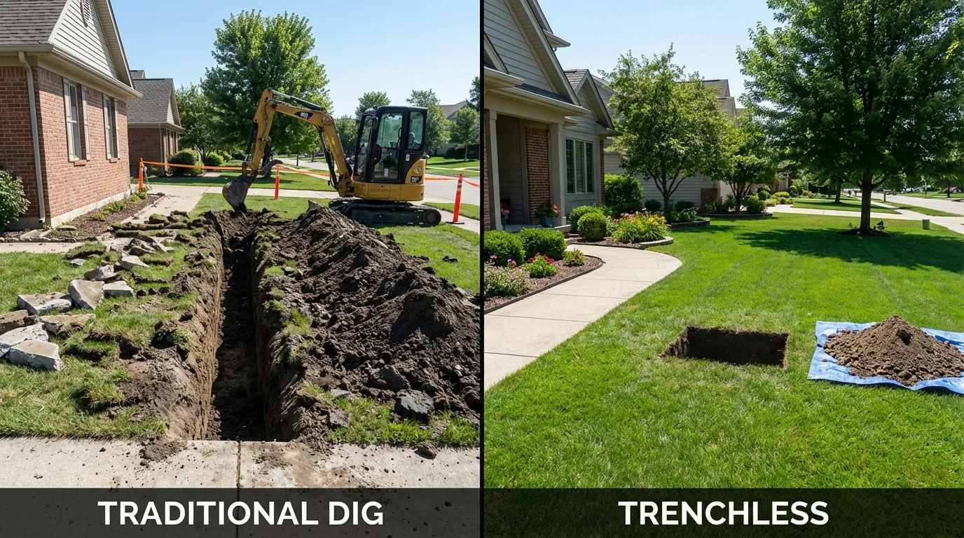 Trenchless sewer repair with minimal yard damage versus traditional excavation in Ama, LA